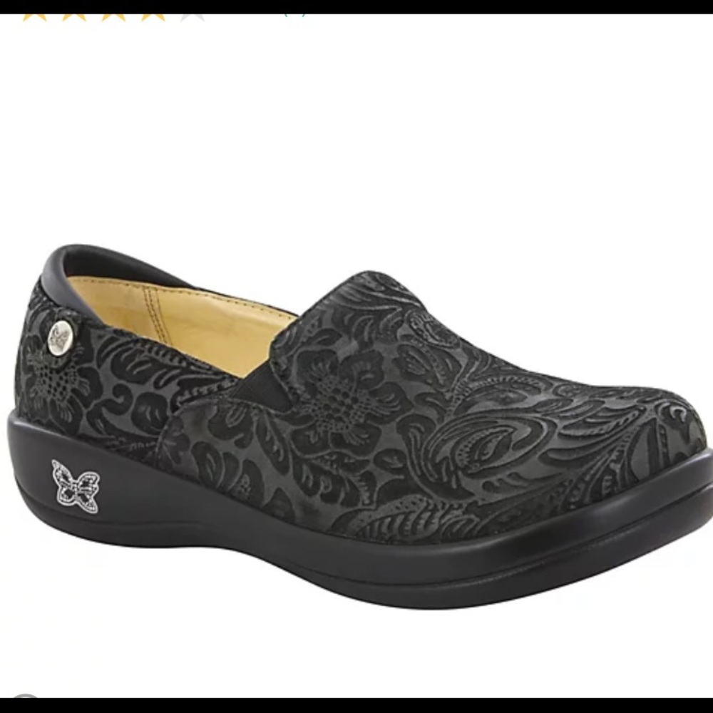 Alegria Keli Professional Black Embossed Paisley Clog Slip-On Shoes Size 41